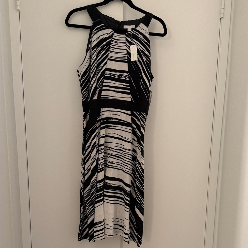 NWT- New York & Company Black and White Patterned Midi Dress